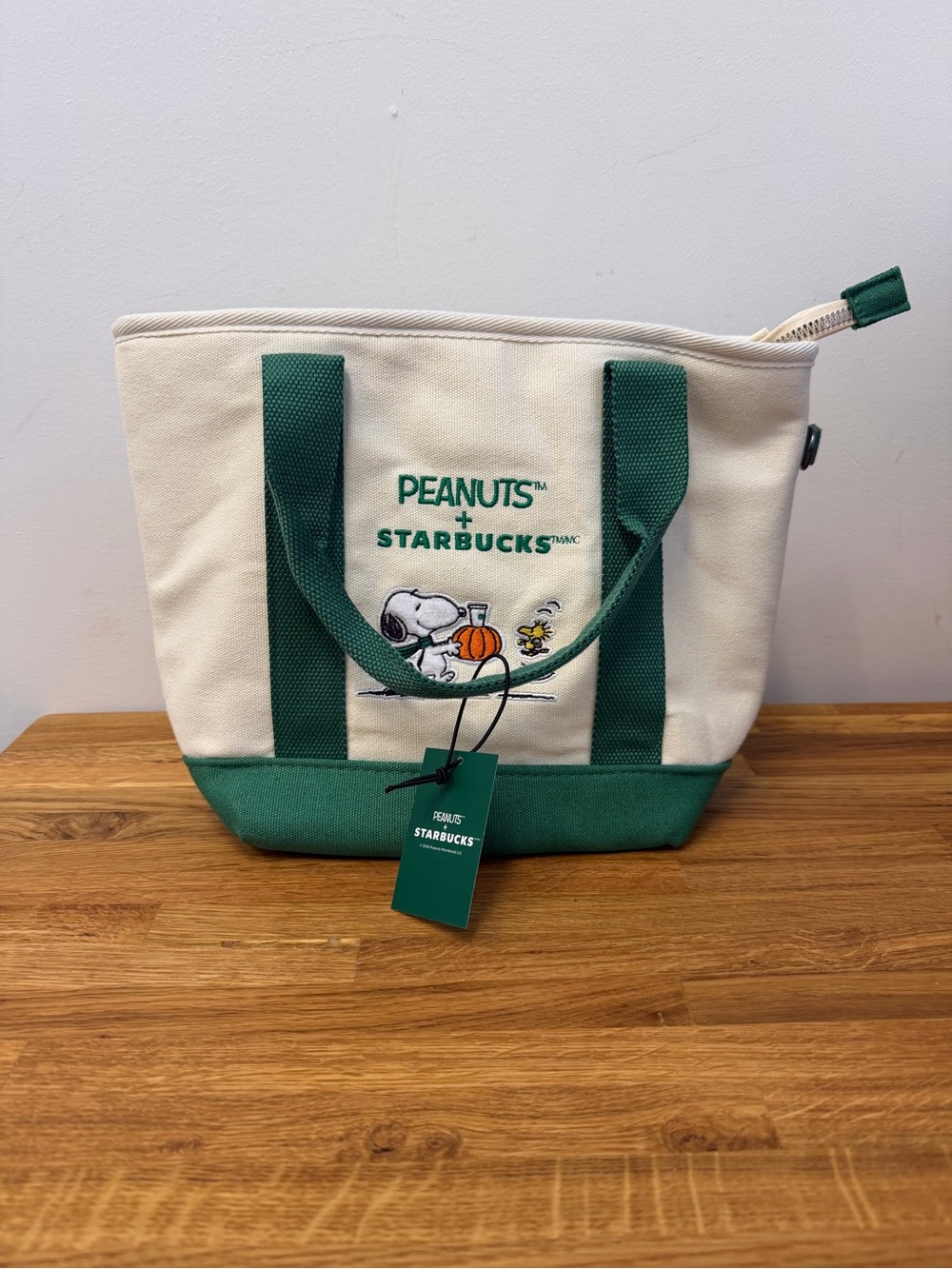 Starbucks x Peanuts Canvas Mini Tote in Cream & Green with Snoopy Patch